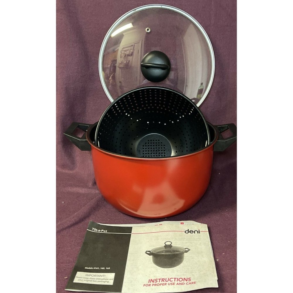 Deni Nonstick Black 6-quart Tilt-A-Pot Pasta Cooker Steam Veggies NOS in box.